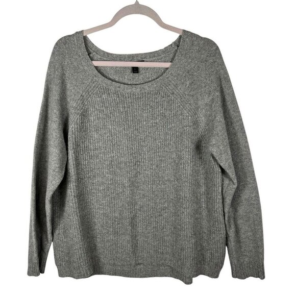 J‎ Crew Sweater Womens Size Large Grey Wool Crew Neck Ribbed Leather Patch Elbow - Picture 1 of 10